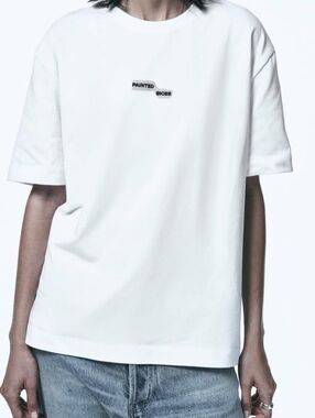 Zara White "Painted Skies" Logo Cotton Tee Small